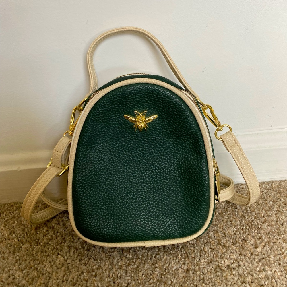 Small Crossbody Forrest Green Purse with Gold Bumblebee Pendant